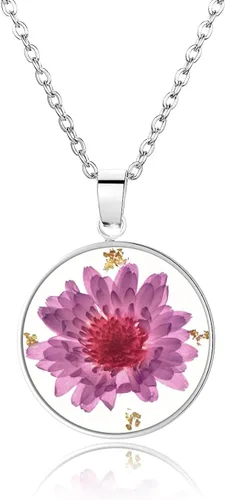 Vista 72 de Pressed Flower Necklace Gift for Women Personalized Handmade Necklaces Birth Flower Necklace