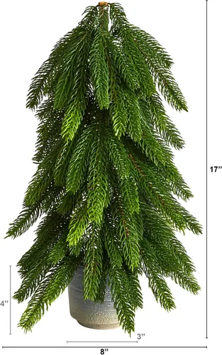 Vista 2 de Nearly Natural Árbol artificial de pino de Navidad de 17 pulgadas en maceta decorativa