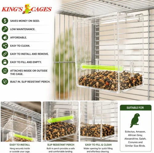 Vista 5 de Bonka Bird Toys Tweeky - Comedero grande de semillas para pájaros, 7.87 pulgadas de alto x 7.75 pulgadas de ancho x 7.87 pulgadas de profundidad