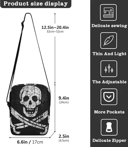 Vista 3 de Bolso bandolera con bandera pirata para mujeres y hombres, bolso cruzado lindo bolso cruzado para hombre con correa ajustable para niñas y mujeres