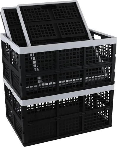 Vista 9 de 3 paquetes de cestas plegables rectangulares de plástico de 30 L, almacenamiento de cajas plegables, cajas de leche plegables para uso general