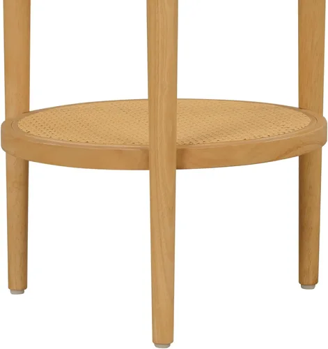Vista 6 de Nathan James Sonia - Mesa auxiliar redonda de estilo boho, mesa lateral natural para sofá en madera clara con estante de almacenamiento de ratán