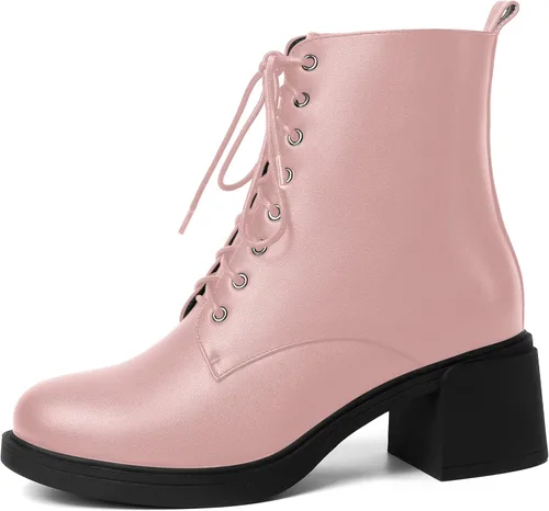 Vista 37 de ROSERWISH Botas altas de tacón bajo y grueso para mujer, con cordones, cómodas, modernas, con puntera redonda, de 2.5 pulgadas