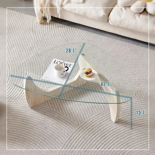 Vista 2 de Btrpily Mesa de centro de madera, moderna mesa de centro de mármol, contemporánea, elegante, muebles de alta gama para tu sala de estar