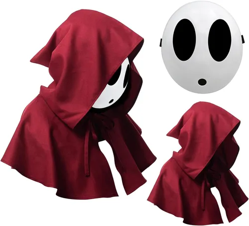 Vista 9 de Máscara de chico tímido con capa, 2 piezas, disfraz de anime de sueño blanco para Halloween, accesorios de accesorios de cosplay