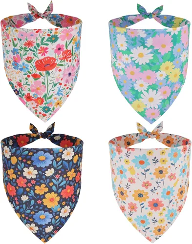 Vista 15 de ADOGGYGO Paquete de 4 Bandanas de Pascua para Perro, Bufanda Triangular para Perro, Patrón de Huevo de Pascua de Conejo, Bandana para Mascotas