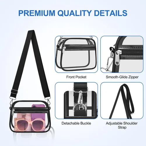 Vista 5 de COK Bolsa transparente para eventos de estadio, bolsas cruzadas para mujeres y hombres, bolso transparente para conciertos y festivales