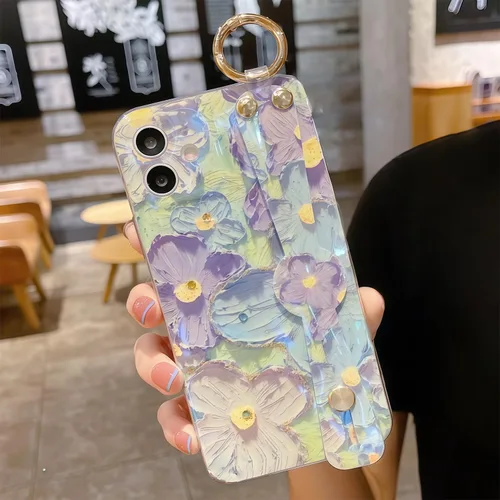 Vista 9 de Funda compatible con iPhone 11, bonito soporte para correa, margarita floral Soporte de muñequera, diseño estético suave, asa de dedo ajustable