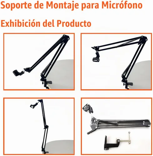 Vista 4 de Soporte de montaje de micrófono Micrófono Suspensión Boom Mic Soporte de brazo de tijera para Studio Broadcast Grabación Mic Stand