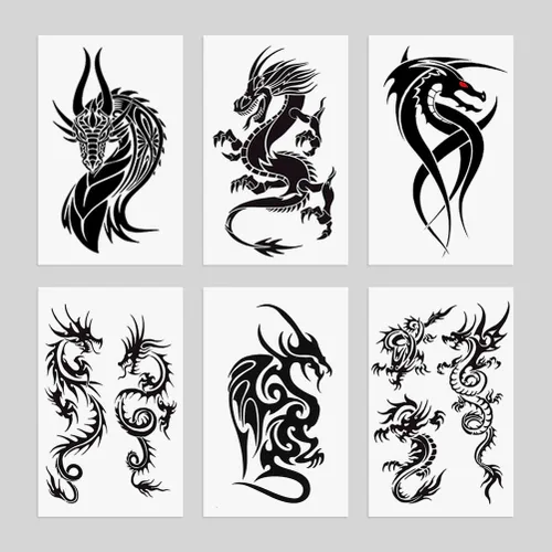 Vista 8 de 6 hojas de tatuajes temporales de tatuajes de garra de dragón volador negro, tótem y brazo, tatuajes falsos que se ven reales y duran mucho tiempo