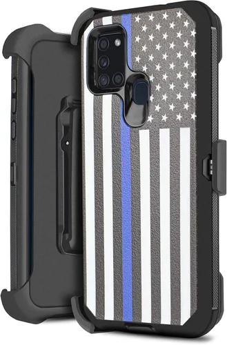 Vista 7 de Funda protectora para Samsung Galaxy A21S, con protector de pantalla integrado, resistente grado militar, con clip para cinturón y función atril