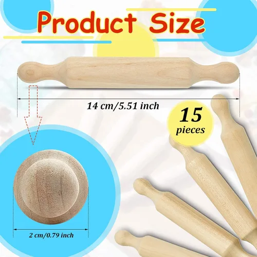 Vista 2 de Suclain Mini rodillo de madera largo de cocina para hornear masa pequeña para niños, fondant, pastelería, pizza, manualidades y juego imaginativo