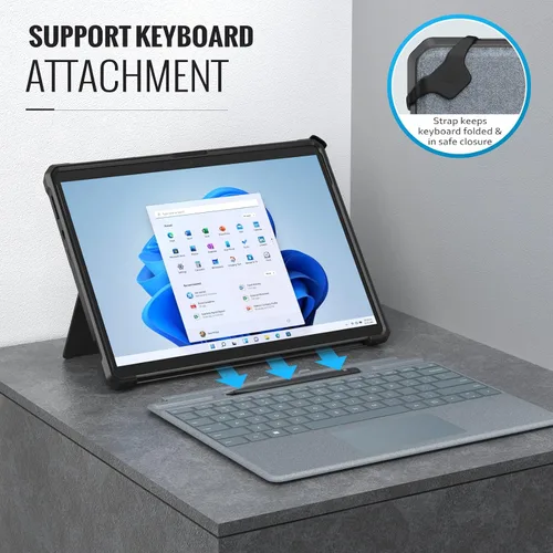 Vista 4 de MoKo Funda compatible con tablet Microsoft Surface Pro 8 de 13 pulgadas con pantalla táctil 2021, funda protectora resistente todo en uno con correa