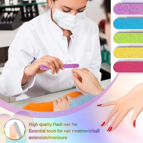Vista 4 de Mixweer 50 limas de uñas con purpurina, tiras coloridas a granel, 7.01 x 0.75 pulgadas, para manicura y pedicura, limador de doble cara para mujeres
