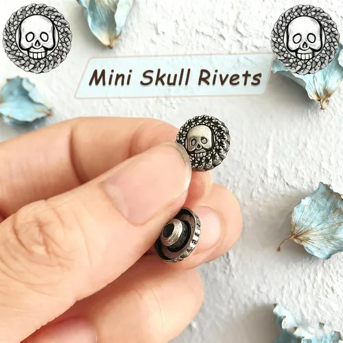 Vista 5 de 100 botones de calavera de metal, remaches de calavera, botones de decoración de cuero, remaches de metal para accesorios de bricolaje