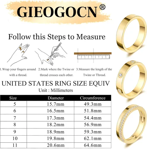 Vista 5 de GIEOGOCN Anillos de oro para mujer que no se deslustra, delicados anillos apilables chapados en oro de 14 quilates para mujeres, adolescentes