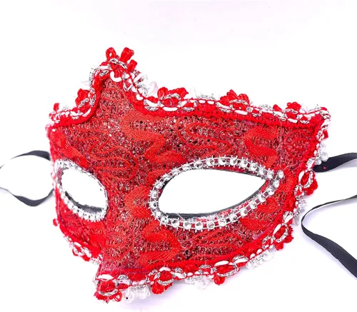 Vista 8 de Disfraz para Halloween Encaje Con Rhinestone de máscara veneciana mujer Masquerade Máscara