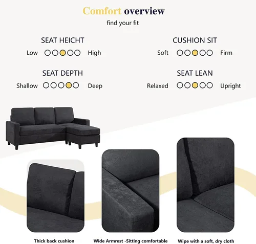 Vista 6 de SUNLEI Sofá modular de 79 pulgadas, sofás convertibles en forma de L para sala de estar, juegos de muebles de 3 piezas, sofá modular con diván