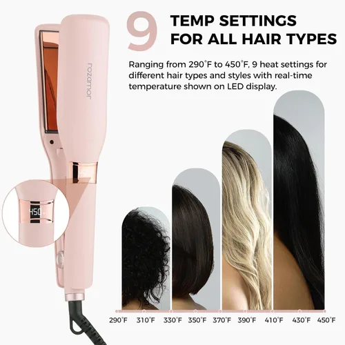 Vista 5 de Rozamor Plancha plana de titanio de 1.7 pulgadas de ancho con calor instantáneo para todo tipo de cabello, plancha plana de doble voltaje