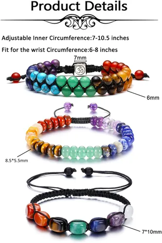 Vista 6 de TOP PLAZA - Pulsera de cuentas de chakras con 7 cristales curativos para yoga, meditación, relajación, ansiedad, para hombre y mujer