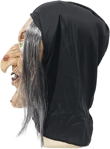 Vista 5 de EraSpooky Máscara de bruja para mujer, disfraz de Halloween, máscaras de látex de cabeza completa con pelo