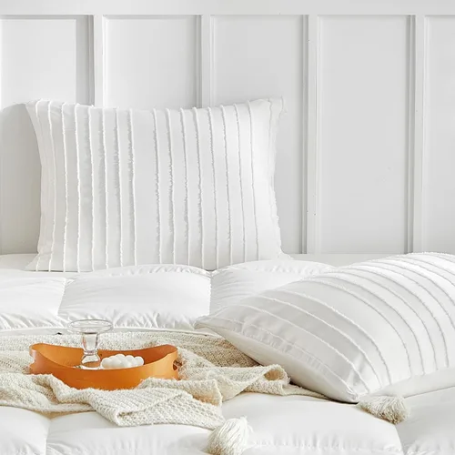 Vista 16 de WARMDERN - Fundas de almohada beige tamaño queen, fundas de almohada estándar, juego de 6 fundas de almohada de microfibra suave, textura boho