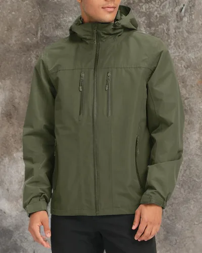Vista 7 de CAMEL CROWN Chaqueta impermeable para hombre, cortavientos con capucha, para senderismo, escalada, viajes