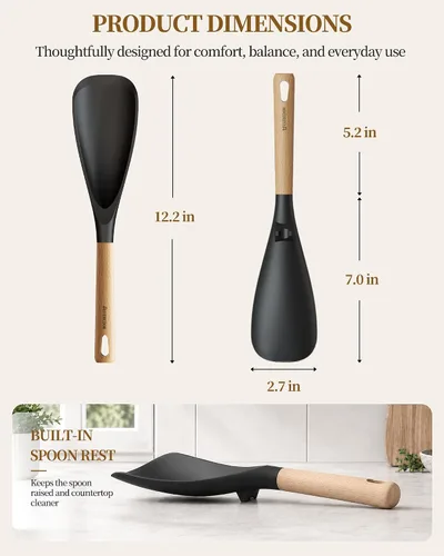 Vista 8 de Astercook Cuchara de cocina, paquete de 2, espátula de silicona Negro Gris