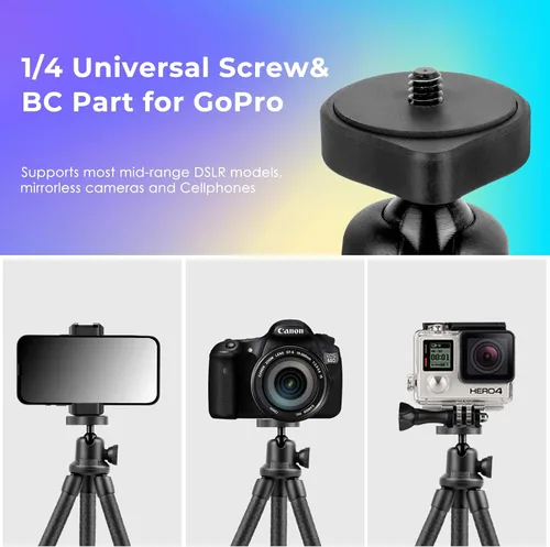 Vista 6 de UBeesize Trípode para teléfono, UBeesize Trípode para teléfono de 30 cm flexible con soporte para teléfono celular y obturador remoto inalámbrico