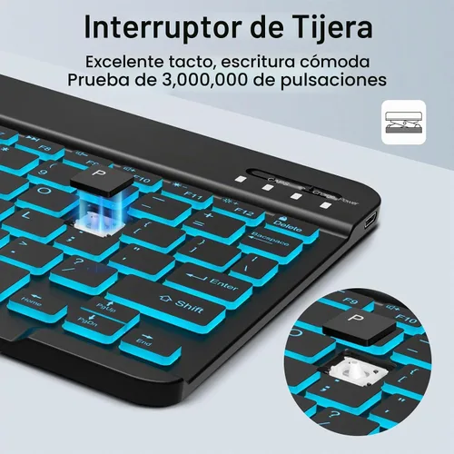 Vista 8 de Combo de teclado y mouse inalámbricos, teclado y mouse Bluetooth recargables con retroiluminación de 7 colores y receptor USB inalámbrico de 2.4