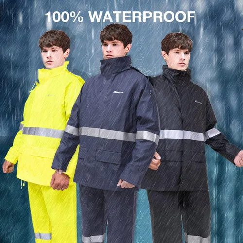 Vista 7 de Trajes de lluvia para hombre, impermeable, resistente, ropa de lluvia, chaqueta con pantalones