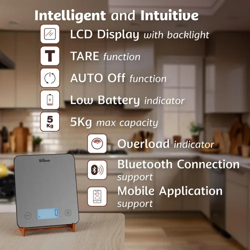 Vista 2 de Báscula inteligente de alimentos para preparación de comidas con calculadora nutricional, rastreador de macro de calorías, báscula digital de cocina