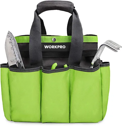 Vista 12 de WORKPRO Bolsa de herramientas de jardín, bolsa Oxford resistente de 9 bolsillos, soporte para kit de herramientas de jardinería, 12 x 12 x 6