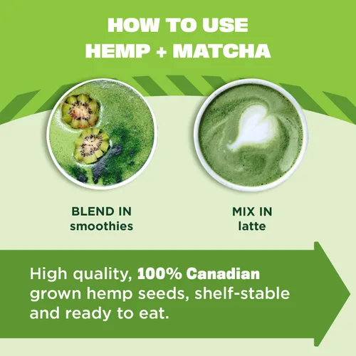 Vista 3 de Manitoba Harvest Polvo orgánico de cáñamo y matcha, 5.5 onzas, energía, 0.18 oz de proteína, 0.18 oz de fibra por porción, proteína matcha, vegano