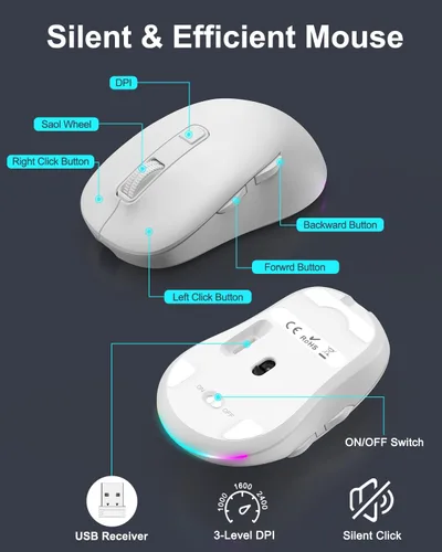 Vista 6 de EDJO Wireless Keyboard and Mouse Combo, 10 Backlit Effects, Rechargeable 2.4GHz Silent Full-Size Light Up USB Keyboard with 6 Button RGB Mouse for