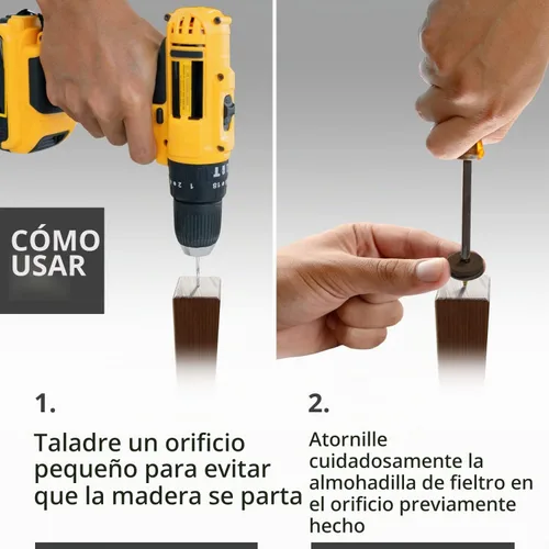 Vista 5 de Almohadillas de Fieltro Atornillables para Muebles X-Protector 24 PCS - Protectores de Piso de 0.8" para Patas de Silla para Pisos de Madera Dura