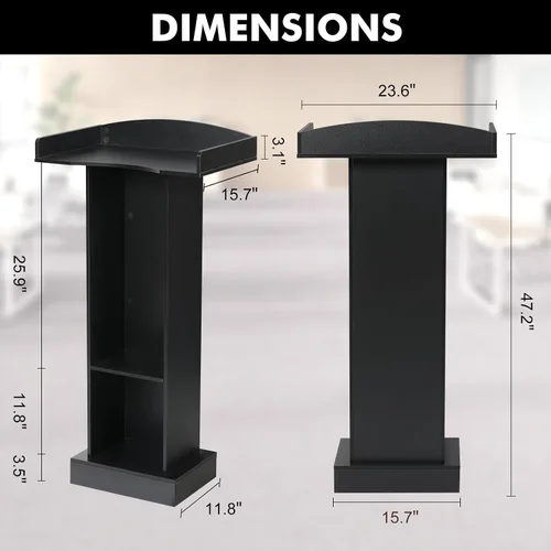 Vista 4 de Soporte de podio para presentación de atril para aula de iglesia, púlpito con base pesada de madera, podio negro para conferencias, discurso de boda