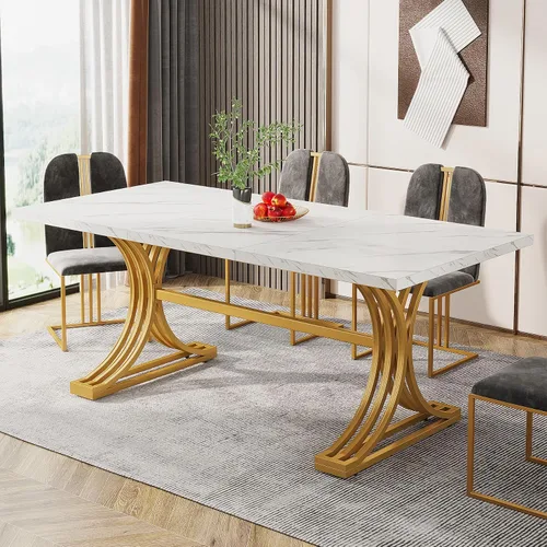 Vista 3 de Tribesigns Mesa de comedor rectangular de 63 pulgadas para 4 a 6, mesas de cocina modernas con elegantes patas de caballete de metal, mesas grandes