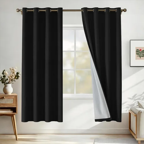 Vista 106 de Cortinas 100% opacas para dormitorio, cortinas opacas de 63 pulgadas de largo, cortinas opacas de lino para sala de estar, cortinas con ojales