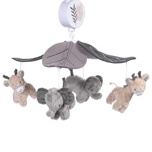 Vista 2 de Lambs & Ivy Bebé Jungle Animales Gris/Tan Musical Cuna Móvil Chupete Juguete