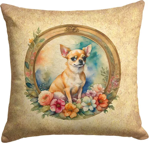 Vista 255 de Caroline's Treasures DAC2072PW1414 Affenpinscher and Flowers - Almohada decorativa de tela, lavable a máquina, para interiores y exteriores