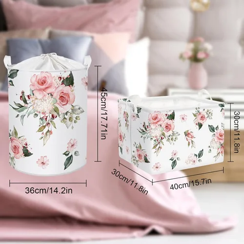 Vista 7 de Clastyle Cesta de regalo rectangular con diseño floral de rosa para bebé, toalla de almacenamiento al aire libre, juguete de piscina, manta