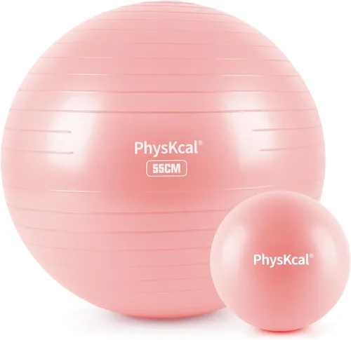 Vista 26 de PhysKcal Pelota de yoga para ejercicio, set de pilates, pelota de fitness de 4 tamaños para entrenamiento, parto, embarazo, terapia física - Bomba