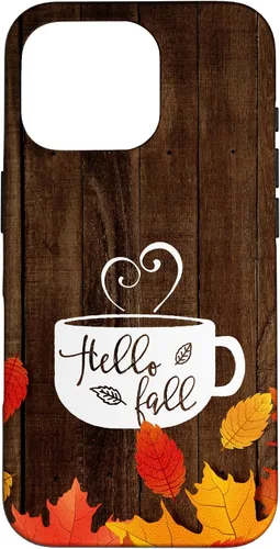 Vista 20 de Hello Fall - Taza de café para iPhone 16, diseño de hojas de otoño