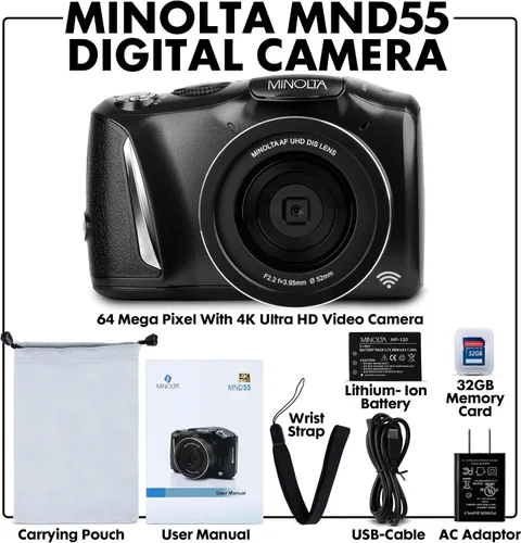 Vista 2 de Minolta MND55 64MP 4K Ultra HD Wi-Fi Cámara Digital - Negro