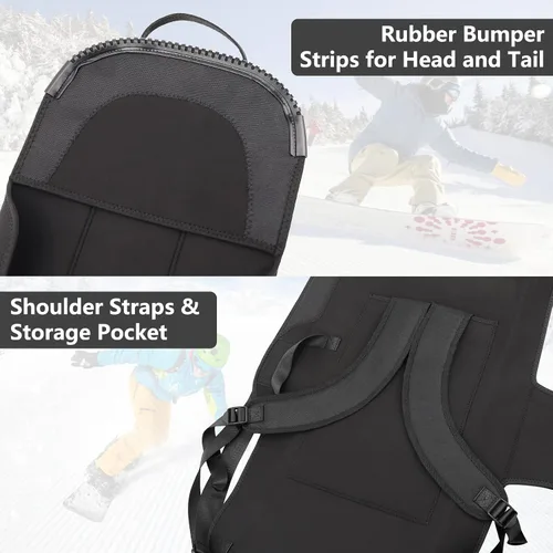 Vista 5 de YR Funda ajustable para snowboard con correas para el hombro, funda de protección de snowboard suave con encuadernación abierta, bolsa de snowboard