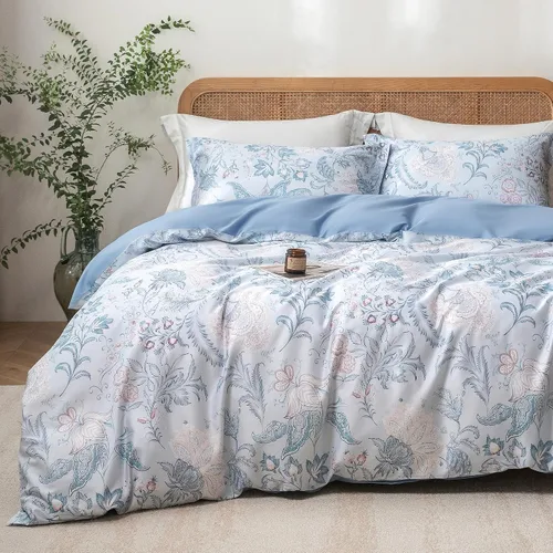 Vista 18 de MILDLY Juego de funda nórdica floral de mármol azul y verde acuarela 3