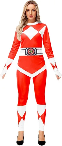 Vista 4 de AOBUTE Womens Rangers Costume 2 Piece Clothing Set Halloween Superhero Cosplay Shirt and Leggings
