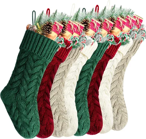 Vista 13 de Medias de Navidad, 18 pulgadas, calcetines de punto trenzado azul para decoración de Navidad, paquete de 4