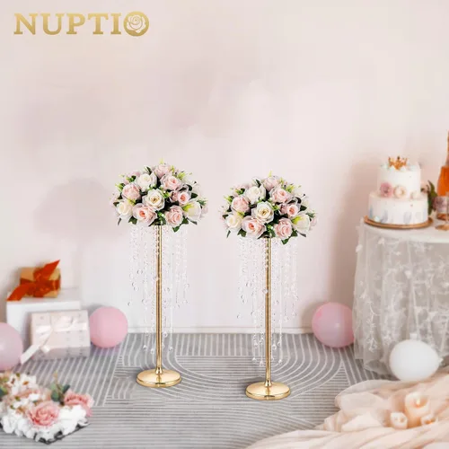 Vista 7 de NUPTIO Tall Gold Centerpiece for Table, Metal, 21.7", 2 Pcs Dorado